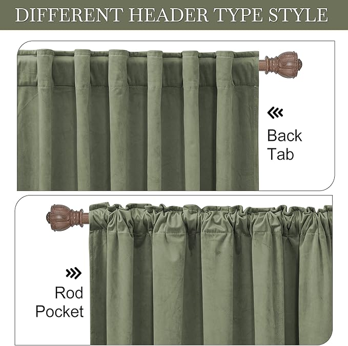 RYB HOME Plush Velvet Curtains, Heavy Duty Back Tab Decorative Window Drapes - Image 3