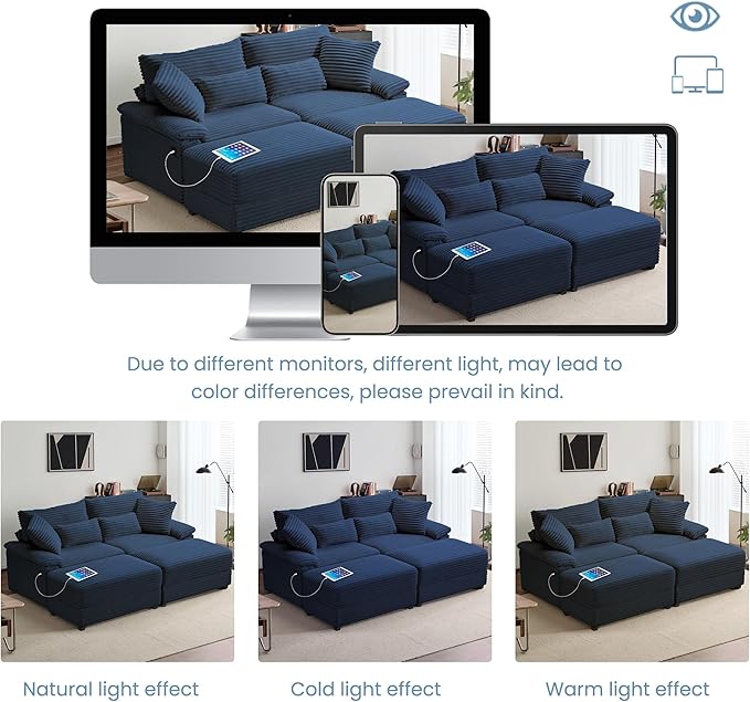 SUNWAVE 74" Double Chaise Lounge Chair Indoor, Loveseat - Image 8