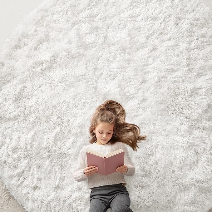 OLANLY Ivory Round Rugs for Bedroom by OLANLY