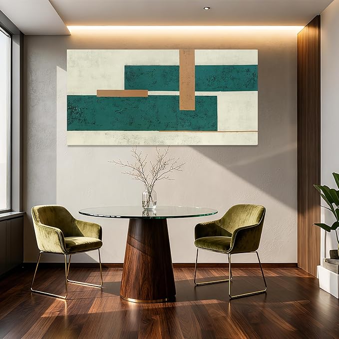 YETHEN WAL Teal Green Abstract Canvas Wall Art Geometric Textured Wall Decor - Image 4