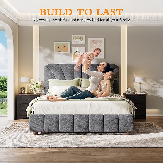 Queen Size Boucle Bed Frame Upholstered Bed Frame Queen - Image 3