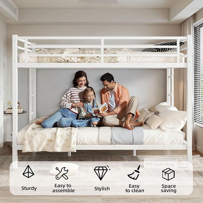 Queen Over Queen Bunk Bed Frame, Heavy Duty Metal Loft Bed - Image 4