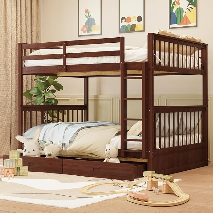 Merax Wood Bunk Bed with Drawers, Full Over Full Convertible Bunk Bed with by Merax
