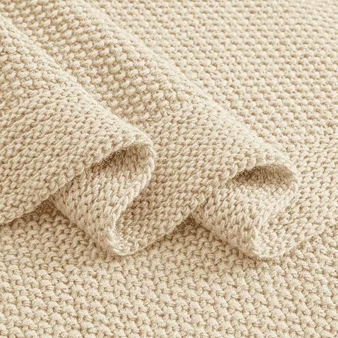 CozeCube Beige Throw Blanket for Couch, Soft Cozy Cable Knit Throw for Bed Sofa - Image 8