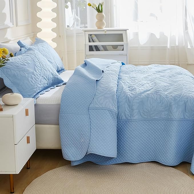 MarCielo 3-Piece 100% Cotton Oversized Bedspread Lightweight Quilt Coverlet - Image 5
