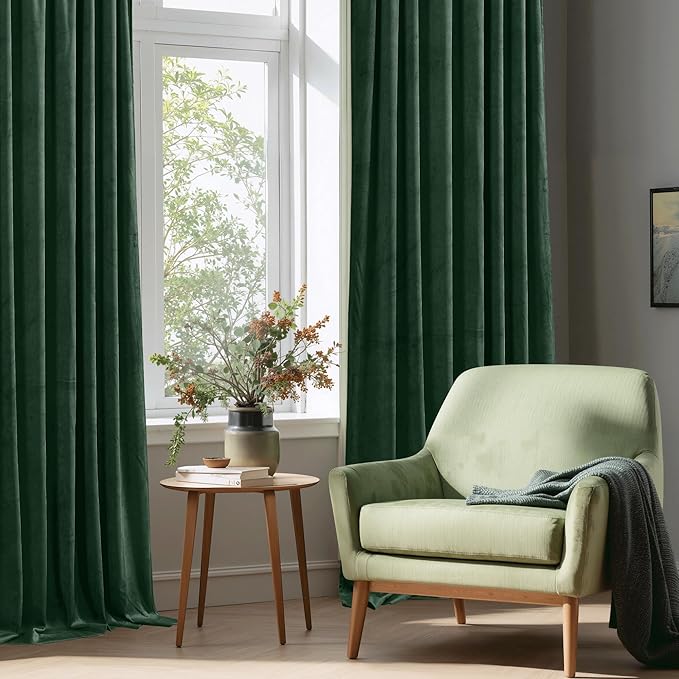 StangH Christmas Dark Green Curtains Soft Thick Velvet Room Darkening Privacy - Image 7