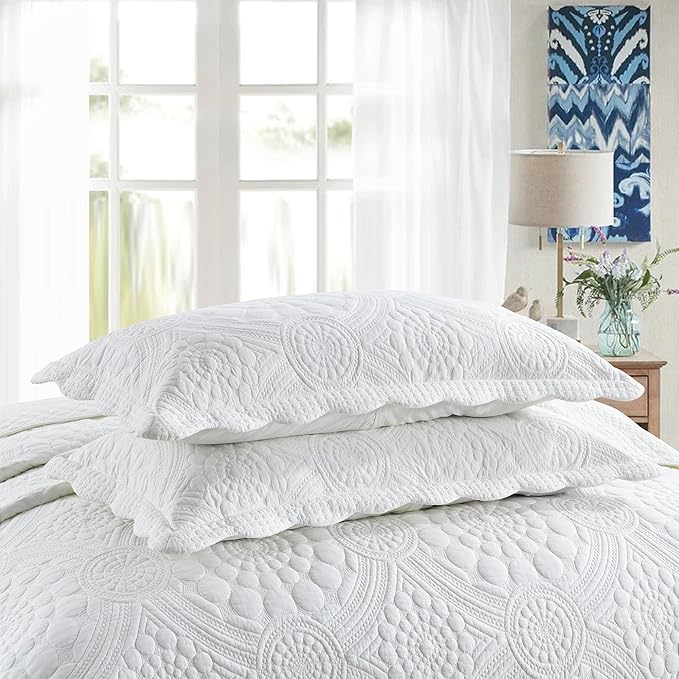 MarCielo 3-Piece 100% Cotton Oversized Bedspread Lightweight Quilt Coverlet - Image 7