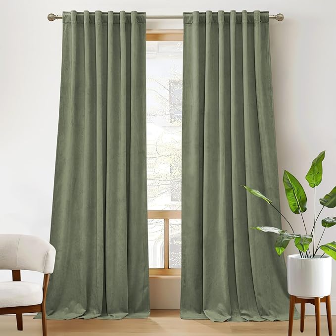 RYB HOME Plush Velvet Curtains, Heavy Duty Back Tab Decorative Window Drapes by RYBHOME
