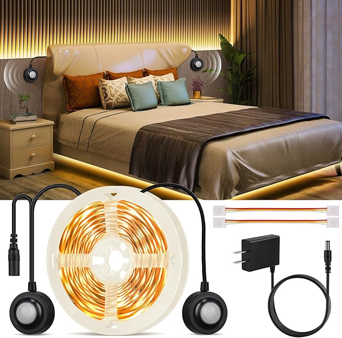 HOUHUI Dual Motion Sensor Light Indoor Under Bed Lights, 16.4Ft Motion by HOUHUI
