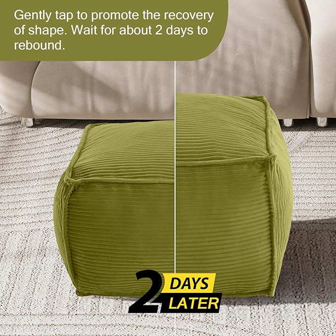 MeMoreCool Stuffed Pouf Ottoman Foot Rest Square, Corduroy Floor Pouf Foot Stool - Image 7