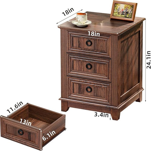 18" Farmhouse Night Stand with 3 Drawers, Wood End Table Dresser - Image 2