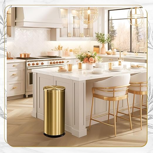 Maxdot 2 Pcs 8 Gallon/30 L Gold Lidded Trash Can and Toilet Brush Set, Garbage - Image 5