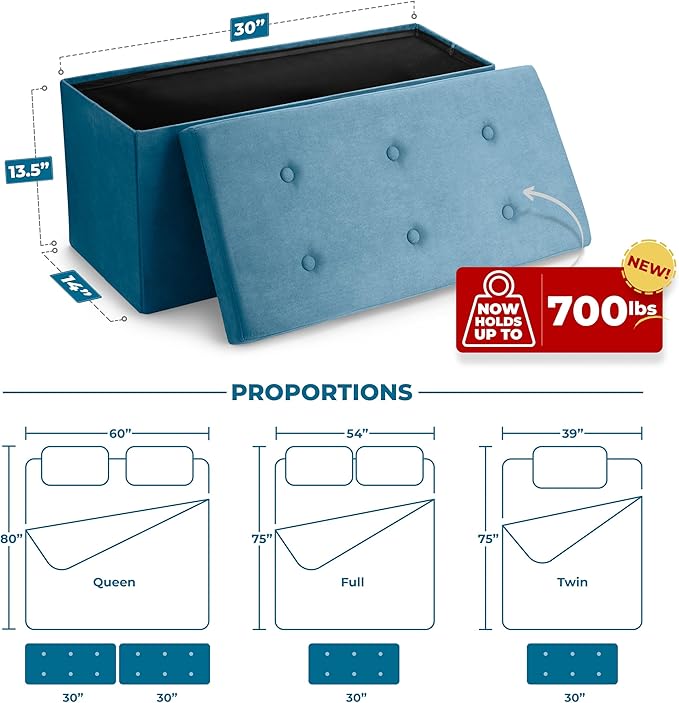 Sorbus Storage Ottoman Bench – Collapsible/Folding Bench Chest - Image 3