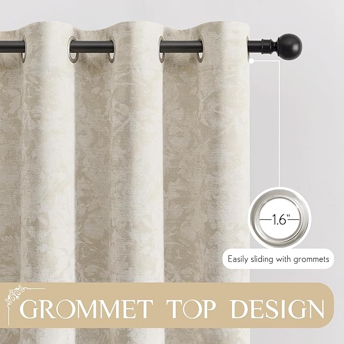 Beauoop Beige Floral Jacquard Blackout Curtains 72 Inches Long 2 Panels - Image 7