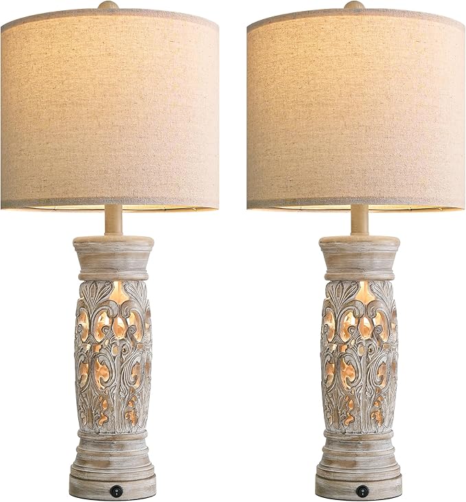 BOBOMOMO 27.25” Rustic Farmhouse Table Lamps Set of 2 – Vintage Bedside Lamps - Image 7