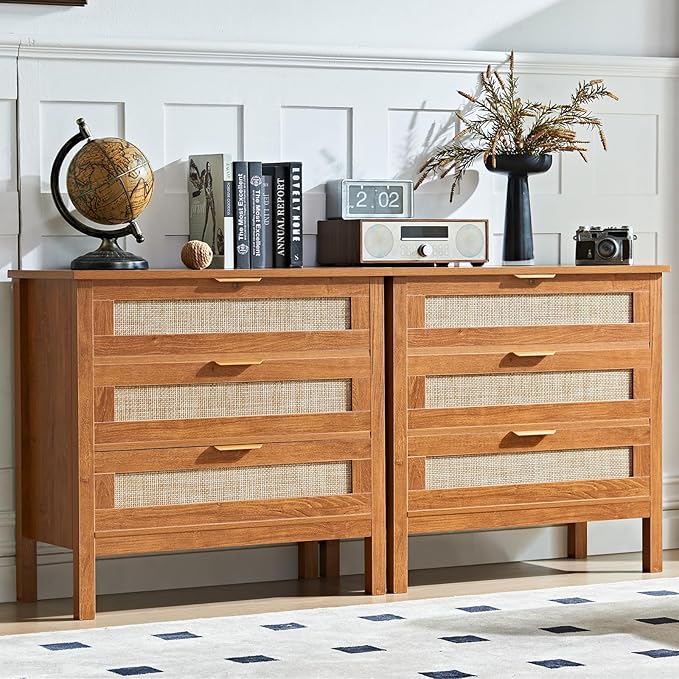 LEYAOYAO 31.5" Wide Rattan Night Stand, Large Boho Nightstand, Bedside Table by LEYAOYAO-Findtheshiningpointofyourideallife%EF%BC%81