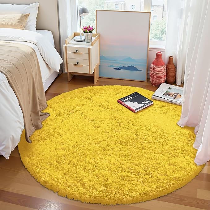 OLANLY Yellow Round Rugs for Bedroom - Image 2