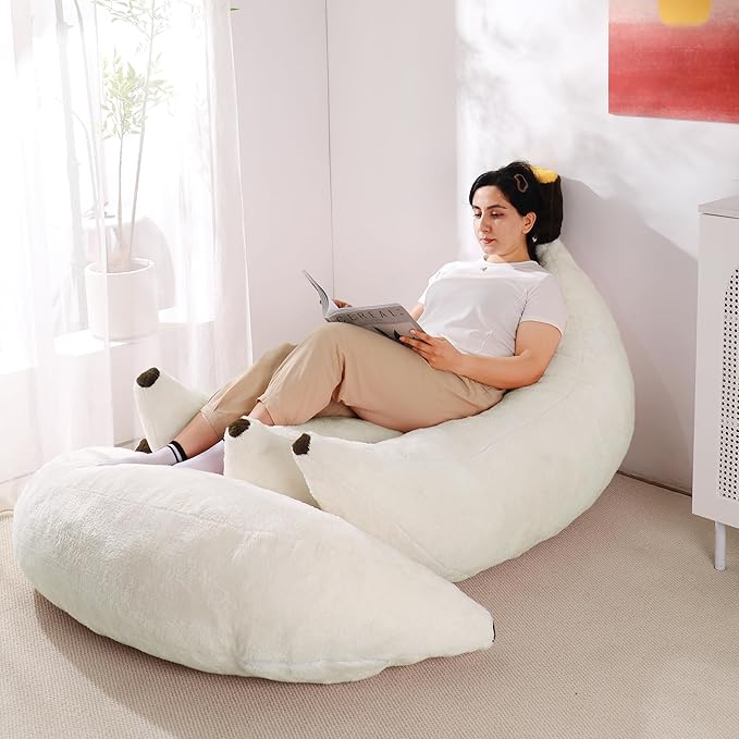 Banana Bean Bag Chair with Ottoman, Floor Sofa Bed with Footrest, Comfy - Image 6