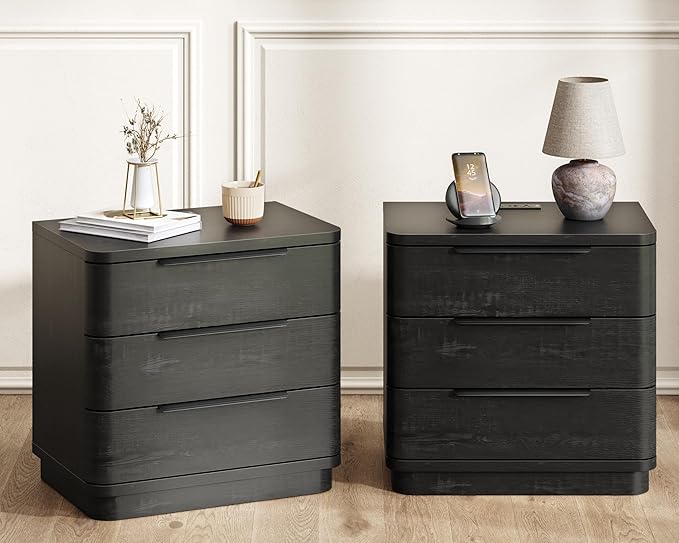 Black Nightstands Set of 2, Bedside Table by beronbaer