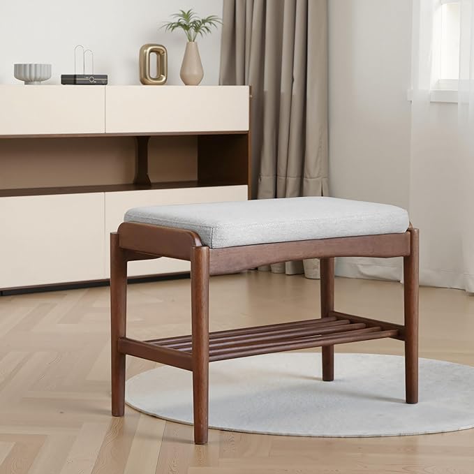 Black Walnut Shoe Bench Assembled, Solid Wood Shoe Rack Bench - Image 6