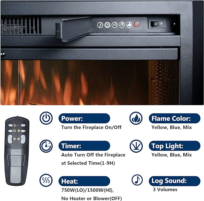 Velaychimny 45" W x 25" H Electric Fireplace Insert - Image 4