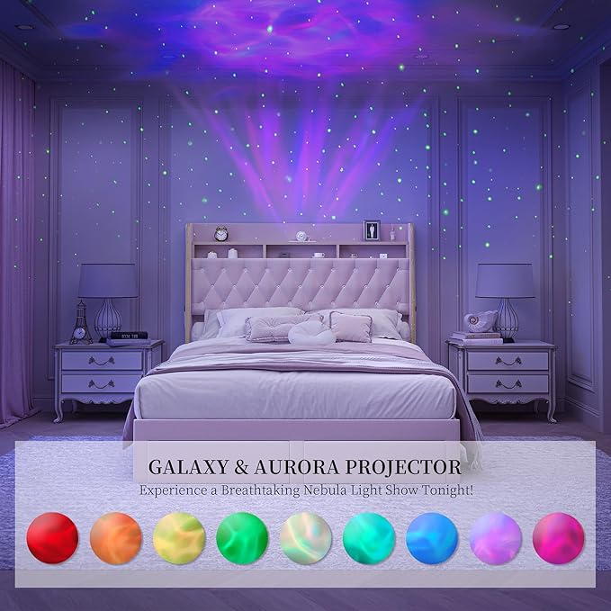 Full LED Bed Frame with Storage Drawers, Velvet Upholstered Platform Beds with - Image 4