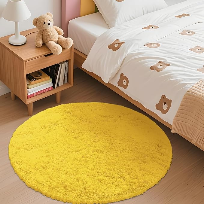 OLANLY Yellow Round Rugs for Bedroom - Image 2