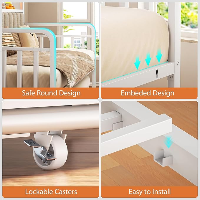 Daybed with Trundle and LED Light, Heavy Duty Metal Twin Bed Frame with - Image 7