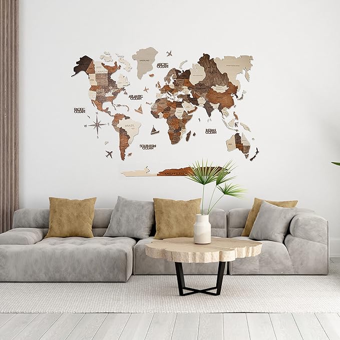 Handmade 3D Wood World Map Wall Art Large Wall Decor Track Your World Travels - Image 3