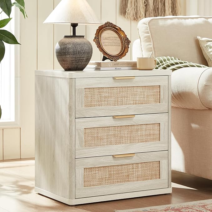 LEYAOYAO Rattan Dresser and Nightstand Sets 3, Boho Wood Dresser - Image 8
