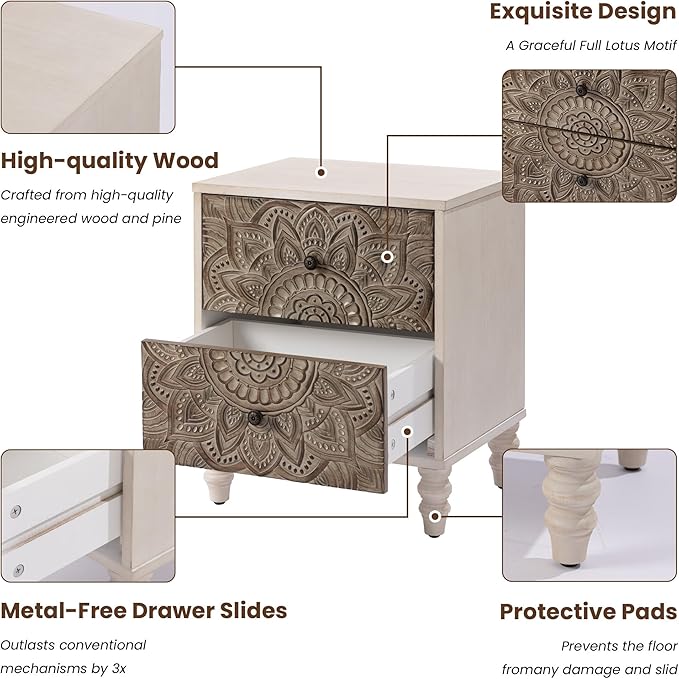 COSIEST Vintage Nightstand, Accent Bedside Table, Bedroom Furniture - Image 5