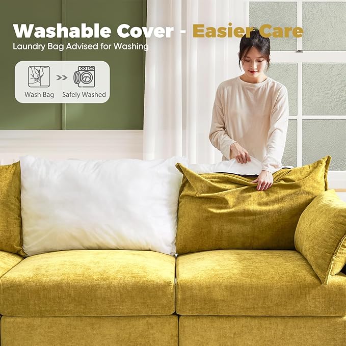 ABCASA Oversized Loveseat Sofa, Modern Modular Sectional Couch Yellow Fluffy - Image 4