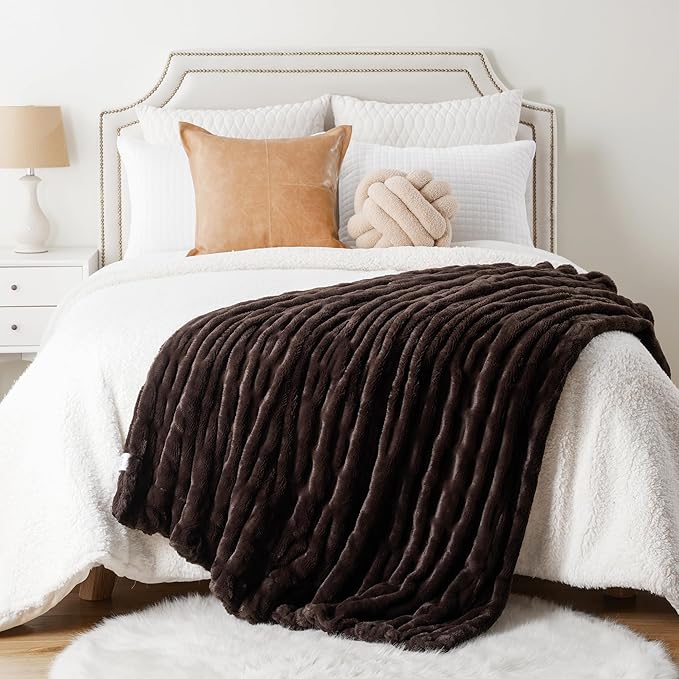 BATTILO HOME Dark Brown Faux Fur Throw Blanket - Image 8