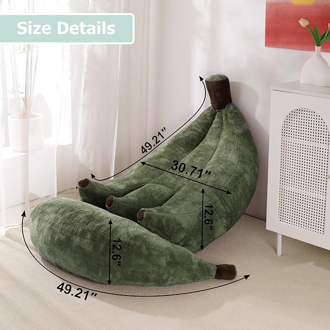 Banana Bean Bag Chair with Ottoman, Floor Sofa Bed with Footrest, Comfy - Image 2