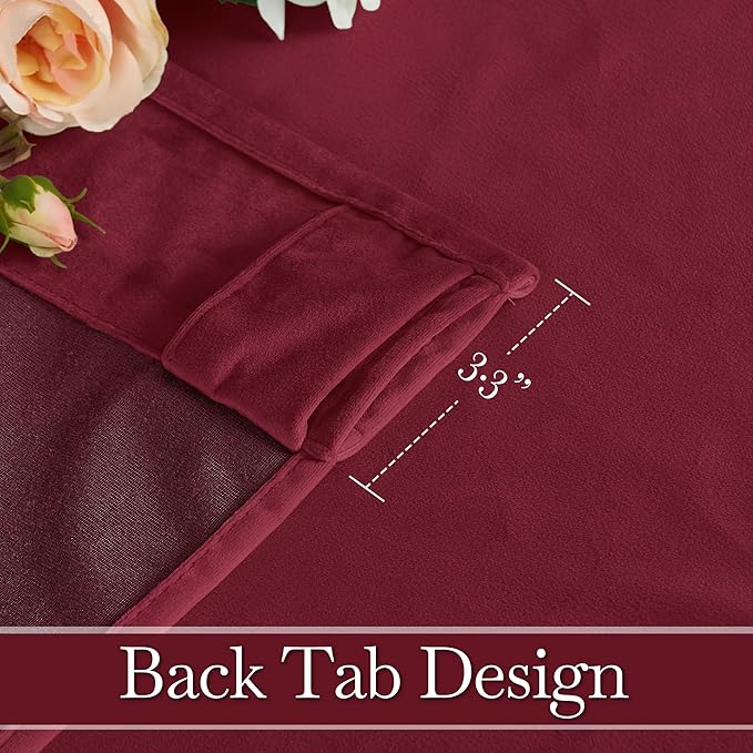 RYB HOME Burgundy Red Velvet Curtains - Image 3