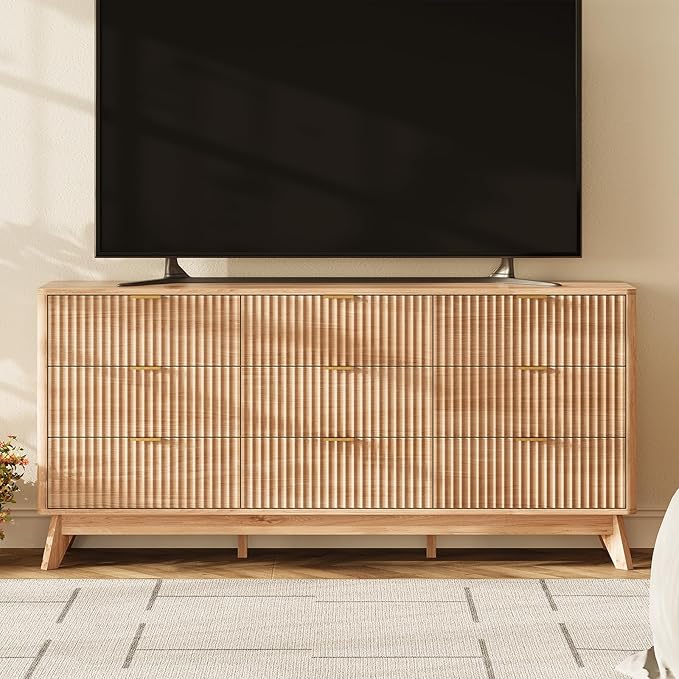 63'' Wide 9 Drawers Dresser for Bedroom, Modern Fluted Vertical Chest - Image 4