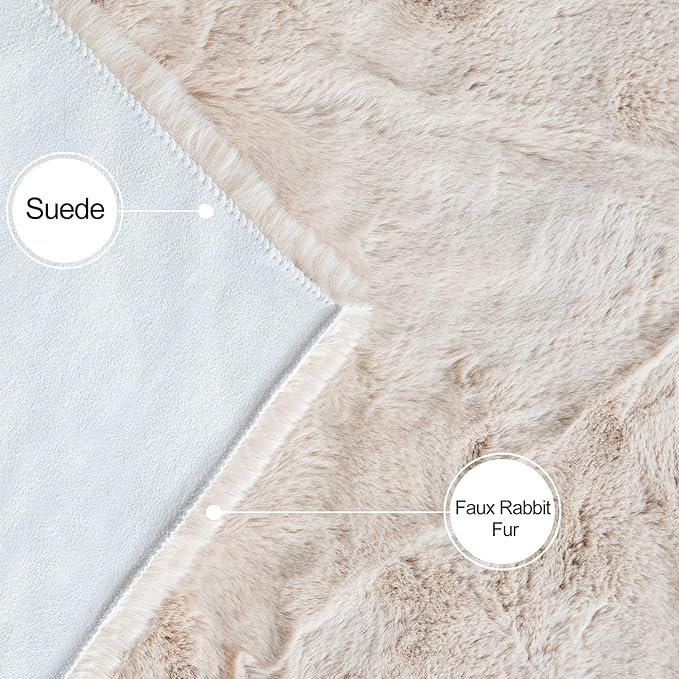 Light Brown Beige Fluffy Faux Rabbit Shag Fur Rugs - Image 5