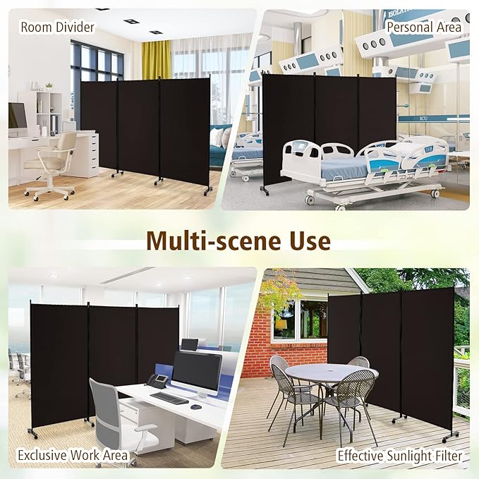 GOFLAME 3 Panel Folding Room Divider, 6FT Rolling Privacy Screen - Image 8