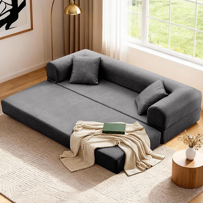 Convertible Sleeper Sofa Bed, 78.5 Inch Faux Leather Futon Couch by GJQFurniture