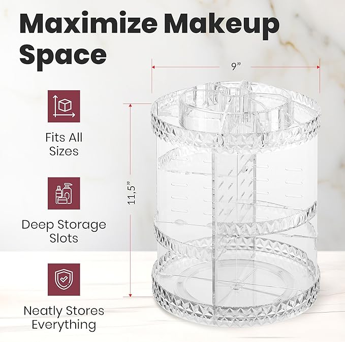 360 Rotating Makeup Organizer Diamond Design - Image 2
