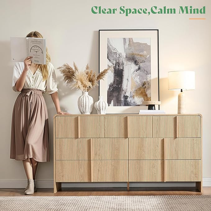 AMERLIFE 63" Fluted 7 Drawer Dresser, Wide Modern Chest of Storage Drawers - Image 9