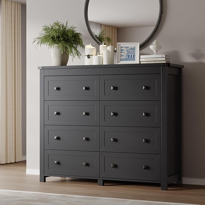 Tall 8-Drawer Dresser, Modern Wooden Storage Chest of Drawers, Dresser TV Stand by BORNOON