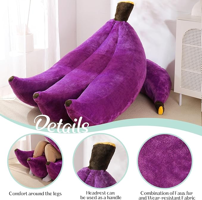 Banana Bean Bag Chair with Ottoman, Floor Sofa Bed with Footrest, Comfy - Image 4