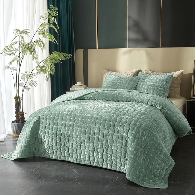 Powdion Velvet Quilt King Size, Oversized Bedspread Coverlet Quilted Bedding Set - Image 7