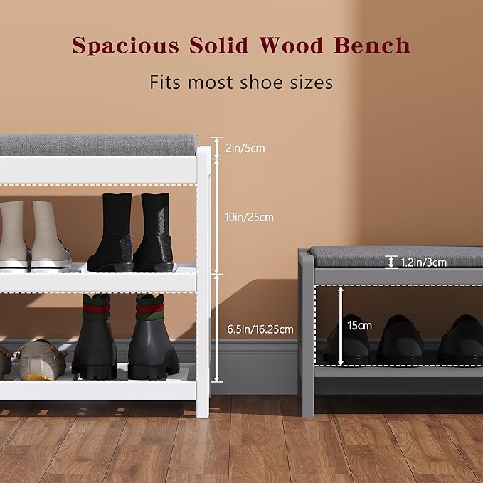 Shoe Bench Entryway, 100% Solid Solid Wood Shoe Rack Bench - Image 4