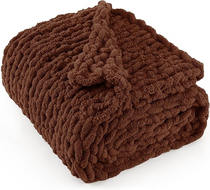 Chunky Knit Throw Blanket 50"X 60", 100% Handmade by LONGCREATE