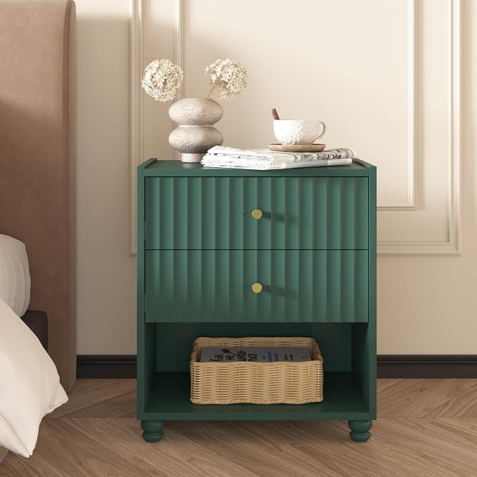 Modern Nightstand Set of 2, Fluted End Table - Image 3