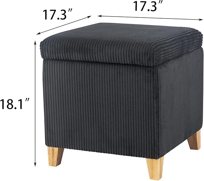Adeco 18 Inch High Faux Fur Grey Cube Ottoman Storage, Fluffy Striped Velvet - Image 2