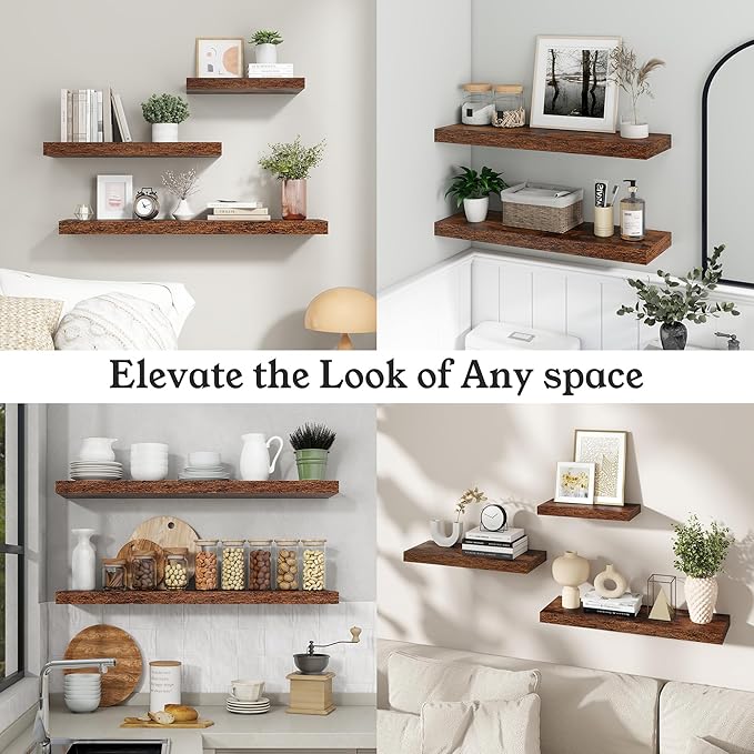 Floating Shelves for Wall, 7.9" Deep Wall Mounted Wood Shelves for Bathroom - Image 8