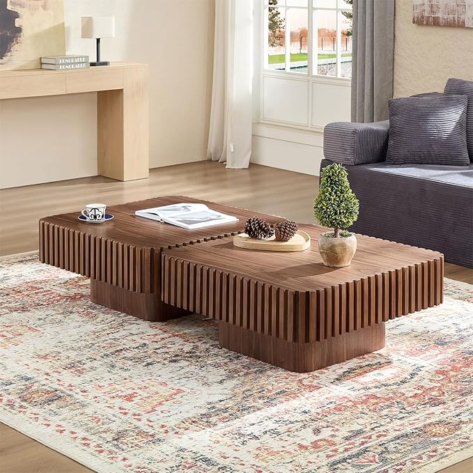 LKTART Square Coffee Table for Living Room, Accent Fluted Coffee Table - Image 8